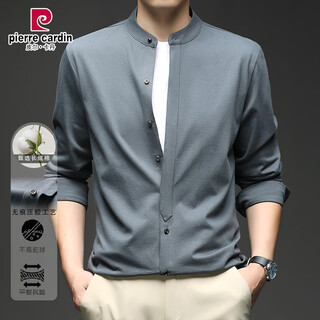 Pierre cardin men's henry collar long sleeve shirt chinese style shirt men's autumn new casual bottoming shirt chinese-style iron-free top men's dark gray l 120-140jin jin is equal to 0.5 kg