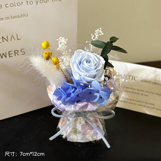 Doremi mini immortal flower dried roses dried flower bouquet forest style finished gift box decoration valentine's day anniversary gift 3203-1 blue trumpet floral paper + gift box