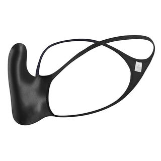 Glossy and sexy men's thong with convex upturned pouch underwear, glossy, silky, tight, low-waisted and thin, moonlit black m m