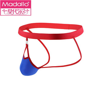 Modal removable bladder men's pp thong men's ice silk thong translucent rear hollow personality characteristic underwear gay red rib color blue cloth m
