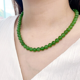 Fat east lai quality hetian jade necklace xinjiang jasper necklace women's 8mm jade bead necklace round beads spinach green