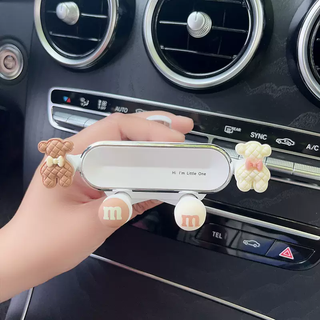 Yusenyi's new mobile phone car holder internet celebrity car air outlet navigation fixed frame car cute navigation support frame for women bow tie bear a white bracket