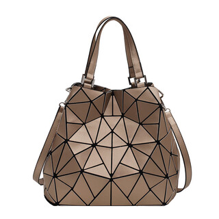Cross-border solid color women's rhombus geometric handbag korean style fashion one-shoulder crossbody bag women's bucket bag khaki