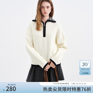 Fanslanen zipper stand collar contrasting color inner knitted sweater for women 2025 autumn and winter new style pit strips loose 4389 white xs