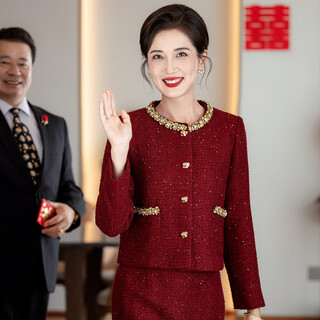 Xiaoxiangfeng top and skirt suit 2025 new style light luxury autumn and winter happy mother dress high burgundy_6407 2xl