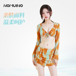 Nomuyi swimsuit women's retro new bikini four-piece long-sleeved sunscreen covering conservative high-end island resort hot spring high-end four-piece set m recommended 95-105 jin jin equals 0.5 kg