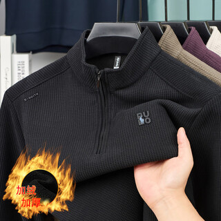 Nasawassup light luxury half-zip sweatshirt for men in autumn and winter plus velvet and thickened stand-up collar long-sleeved top casual warm jacket black xl 52