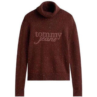 Tommy hilfiger women's sweater warm and comfortable high collar fall and winter daily knitting simple braun one size | eu s