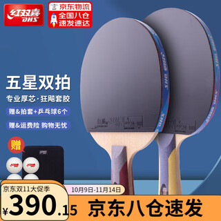 红双喜乒乓球拍五星级2只装5星直拍横拍全能型级兵乓球拍对拍 五星【1直1横】含球+拍套