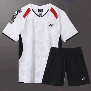 2025新款羽毛球服男女速干透气短袖上衣比赛训练运动服定制印字 白色套装（男） 2XL