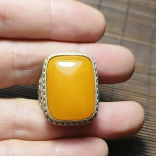 Ruoximeng antique antique qing dynasty style chicken fat yellow beeswax ring ring old silver inlaid open silver ring pure silver ring ring antique antique qing dynasty style chicken fat yellow beeswax ring face