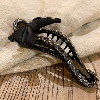 Japanese and korean all-match diamond-encrusted clips, feminine temperament, internet celebrity back head hair clips, new fashion duckbill clips, simple hair accessories, black rhinestone duckbill clips 1 piece
