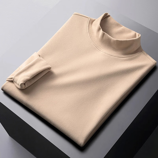 Nbnsen half turtleneck bottoming shirt for men 2025 winter thermal underwear long-sleeved t-shirt slim inner top for men turtleneck apricot color one size