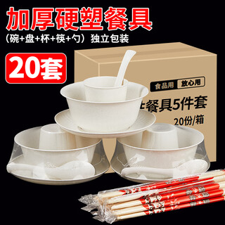 Shuang yu disposable tableware five-piece set * 20 servings bowls, chopsticks, cups, plates and spoons outdoor picnic individually packaged