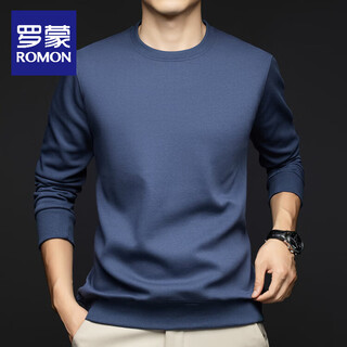 Romon pure cotton 100% long-sleeved t-shirt men's autumn new solid color top round neck pullover sweatshirt for men haze blue xl (125-145jin jin equals 0.5kg)