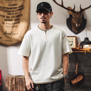 Jay leno american retro cool t-shirt men's short-sleeved summer loose fake two-piece top trendy henry collar polo shirt for men apricot 4xl suitable for 200-220jin jin equals 0.5 kg