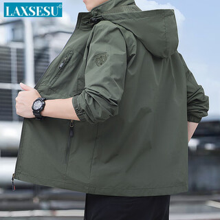 Laxsesu jacket jacket men's 2025 new spring and autumn thin outdoor mountaineering soft shell jacket windproof and waterproof outdoor jacket military green spring and autumn 868 thin l 110-130jin jin equals 0.5 kg