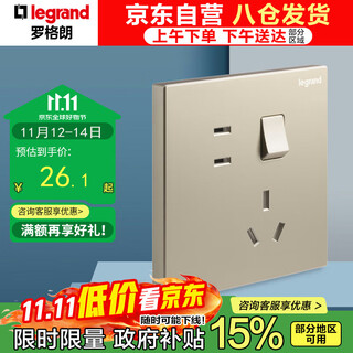 罗格朗（LEGRAND）开关插座面板 仕典米兰金大面板 86型暗装插座 五孔带开关插座