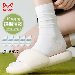 Catman 5 pairs of women's socks, pure cotton, 100% autumn and winter mid-calf socks, white, versatile, casual socks for girls