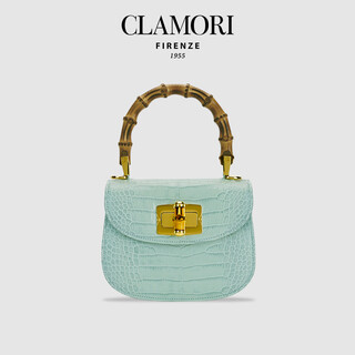 Clamori firenze 1955joly bamboo series fashionable baby blue small crocodile pattern tuscan cowhide bamboo saddle bag crossbody bag baby blue s