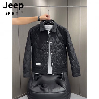 Jeep spirit men's thin cotton coat lapel thin cotton jacket european fashionable versatile shirt temperament youth coat cotton coat m28 black l
