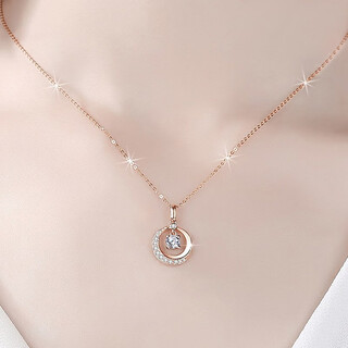 Quamer 2025 18k moissanite necklace rose gold clavicle gold pendant niche design exquisite 40+5cm extension chain