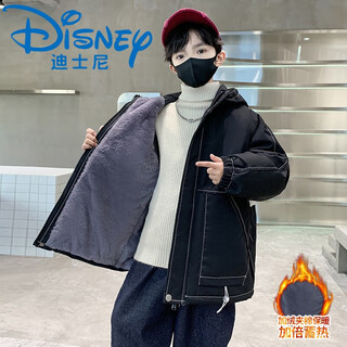 Disney boys' winter velvet jacket 2025 new children's autumn and winter thickened parka medium and large black size 120