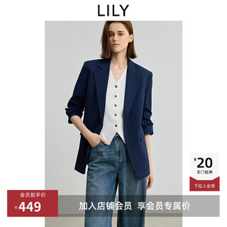 Lily2025 new autumn women's retro temperament three-quarter sleeve waist waist professional commuting high-end suit jacket 411 navy s