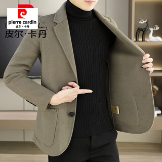 Pierre cardin woolen blazer men's high-end slim double-sided denim suit top autumn and winter versatile short warm coat 88001a khaki double-sided denim xl suitable for 125-145jin jin equals 0.5 kg
