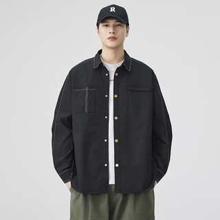 Yishion long-sleeved shirt spring and autumn men's clothing casual high-end coat work shirt male fanfan black s