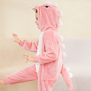 Domyowu dinosaur pajamas children's one-piece coral velvet boys and girls thickened baby cartoon animal one-piece home clothes pink 130 cm