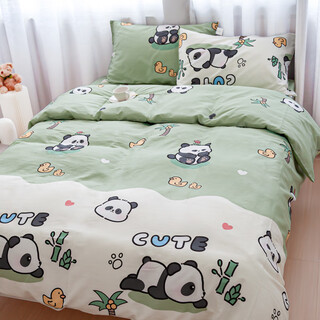 Jiemengya (jiemengya) custom quilt cover single piece pure cotton cartoon baby custom children's student dormitory bed quilt cover panda playing in the water green 150cm*200cm single quilt cover