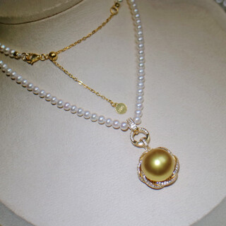 An xuan south sea pearl pendant zhencai seawater rich gold necklace mother-of-pearl true round silver lock turning streamer chain 14-14mm