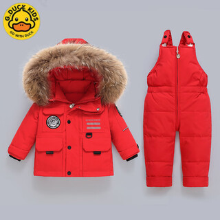 G.duckkids men's and women's baby winter clothing baby white duck down thick warm jacket outdoor windproof children's overalls set 802 red 100 suitable height 90-100cm age 3-4 years old 32-40