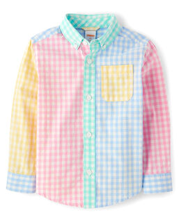 Gymboreegymboree boys and toddlers long sleeve button-down shirt, plaid color block, 6 plaid color block 6
