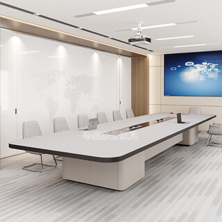栗棠大型科技感会议桌现代简约长方形轻奢高级商务洽谈会议室桌椅组合 4.8*1.5米会议桌