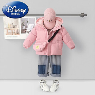 迪士尼（Disney）新款儿童大衣棉服冬季外套面包服男女童加厚时尚潮流保暖夹克 粉色 90 cm
