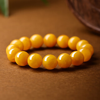 Fat donglai's same natural beeswax bracelet for men and women, russian-made chicken oil yellow transfer bracelet, birthday and valentine's day gift, bead diameter about 12mm, enamel grade chicken oil yellow beeswax