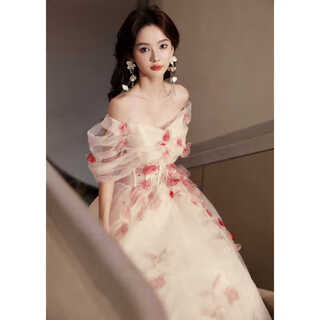 Wei lian meng lan 2025 new one shoulder light wedding dress wedding return dress female bridal ceremony birthday host ceremony s