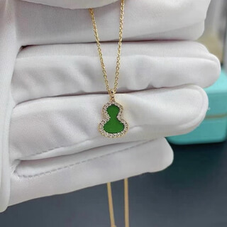 Wei ci light luxury 18k gold-plated unicorn gourd necklace for women carnelian white mother-of-pearl rose gold with diamonds as a birthday gift for your girlfriend, small size, green agate, rose gold