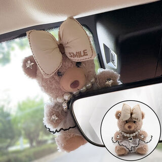 Yusenyi car interior accessories car center control screen cute cartoon bear car rearview mirror brown bear white wedding dress rearview mirror pendulum