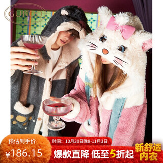 Nutshell mary cat couple pajamas for women autumn and winter new cartoon nightgown autumn and winter hooded coral velvet men's home wear d mary cat women's nightgown l