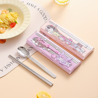 Kawashimaya sanrio chopsticks and spoon set for one person student portable storage box children's stainless steel tableware genuine authorized 304 stainless steel portable tableware two-piece set (culomi)