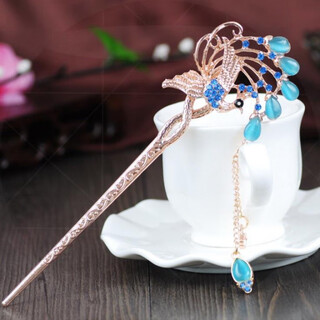 Phoenix ancient costume girls flower golden hairpin children daily hairpin hair comb hairpin hairpin middle sky blue cat eye phoenix