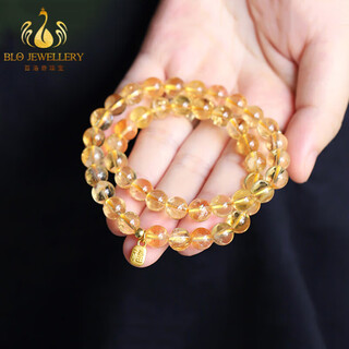 Bailuoqi brazilian natural citrine bracelet 999 jinfu transfer beads yellow crystal bracelet as a chinese valentine's day gift for your girlfriend, beads 6mm