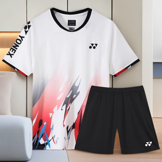 Badminton uniform suit momota kento quick-drying short-sleeved men's and women's tops sports suit student competition training printing 3125-men's white suit 2xl