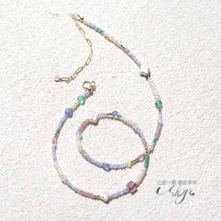 Youshu jicai natural tourmaline pearl tanzanite turquoise american 14k gold plated original niche necklace with adjustable chain 38-45cm