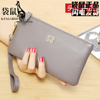 Kangaroo first layer cowhide clutch women's bag 2025 new coin purse long style fashionable soft leather small handbag trendy elephant gray