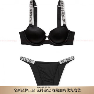 Victoria's secret push up comfortable thin pad show style simple bra low waist briefs underwear set women's black black s 34a+(75a+s)