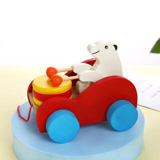 梨萨鸭打鼓玩具车儿童小拉车宝宝拖拉学步动物小兔打鼓敲鼓木制拉小车 小白熊拉车